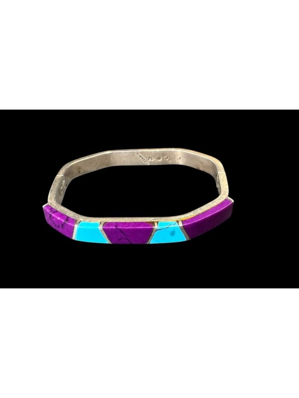 Taxco Sterling Silver Hinged Bangle Bracelet Turquoise Gemstone Signed